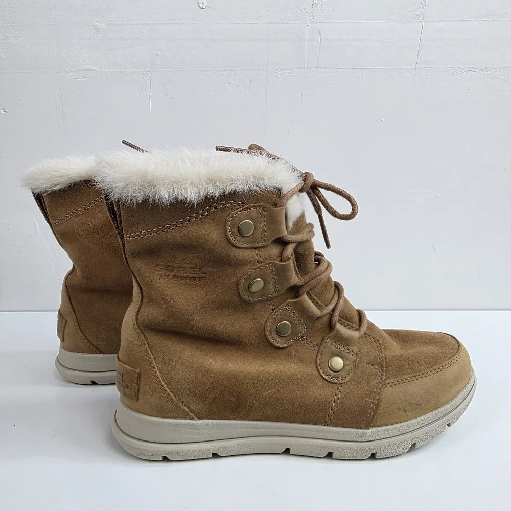 Sorel Explorer Joan Women's Brown Winter Boots with White Fur, Size 6.5